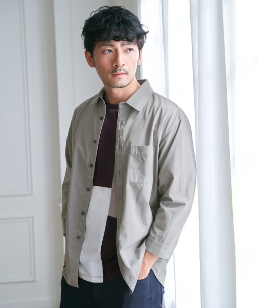 ikka(イッカ)の「7.5分袖ドライタッチシャツ(シャツ/ブラウス・メンズ・ダークベージュ/ネイビー/ライム・XL/L/M/S)」の4枚目の写真
