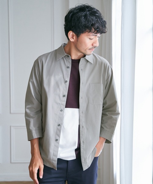 ikka(イッカ)の「7.5分袖ドライタッチシャツ(シャツ/ブラウス・メンズ・ダークベージュ/ネイビー/ライム・XL/L/M/S)」の5枚目の写真
