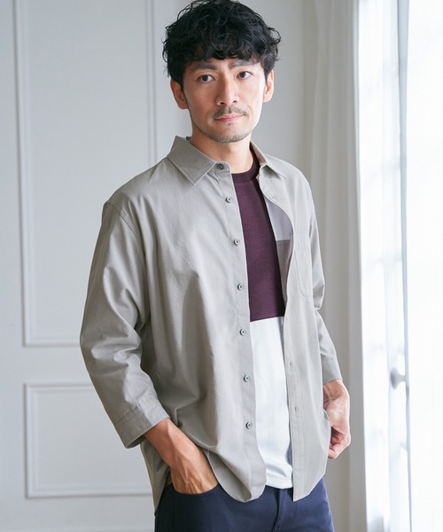 ikka(イッカ)の「7.5分袖ドライタッチシャツ(シャツ/ブラウス・メンズ・ダークベージュ/ネイビー/ライム・XL/L/M/S)」の6枚目の写真