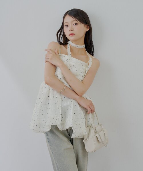 chico ドットチュールペプラムブラウス ピンク WEB限定】ドットチュールペプラムブラウス（シャツ/ブラウス