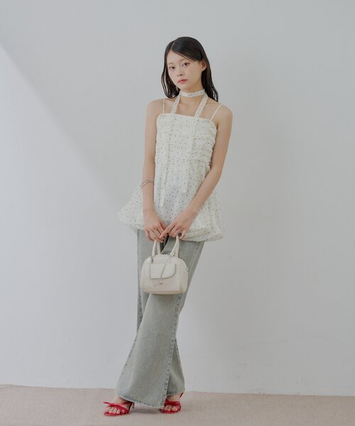 Chico（チコ）の「【WEB限定】ドットチュールペプラムブラウス