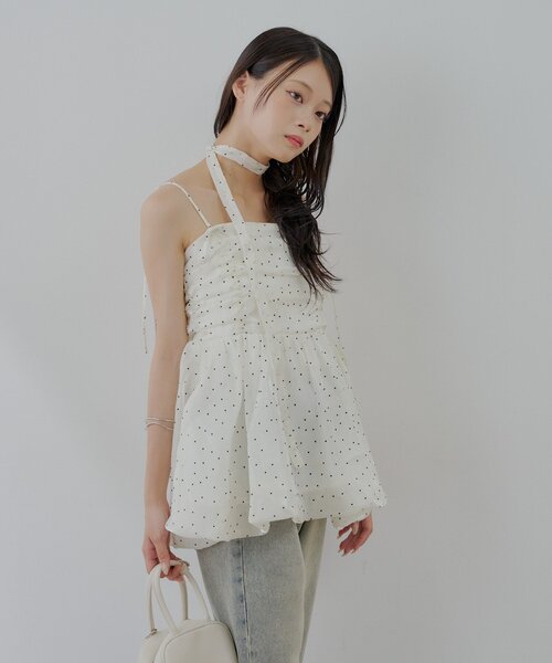 Chico（チコ）の「【WEB限定】ドットチュールペプラムブラウス（シャツ/ブラウス・レディース・ブラック/ホワイト/ピンク・FREE）」の16枚目の写真