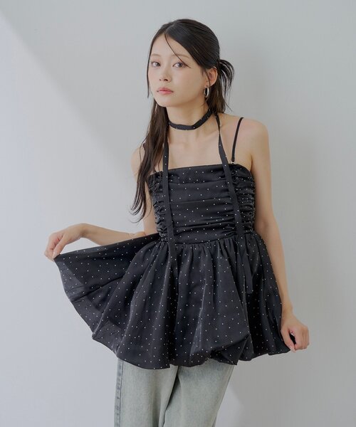 ブラウス シャツ 「WEB限定」ドットチュールペプラムブラウス レディース Chico（チコ）の「【WEB限定】ドットチュールペプラムブラウス