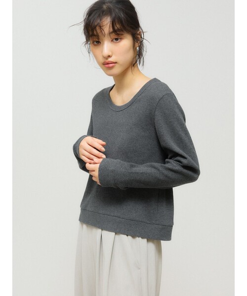 MIDIUMISOLID(ミディウミソリッド)の「MIDIUMISOLID for Ladies Uネックワッフルプルオーバー(Tシャツ/カットソー・レディース・グレー/ブラック/キナリ・FREE)」の8枚目の写真