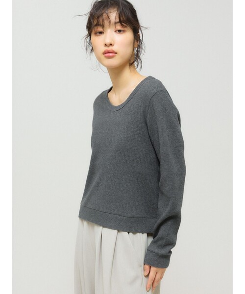 MIDIUMISOLID(ミディウミソリッド)の「MIDIUMISOLID for Ladies Uネックワッフルプルオーバー(Tシャツ/カットソー・レディース・グレー/ブラック/キナリ・FREE)」の9枚目の写真