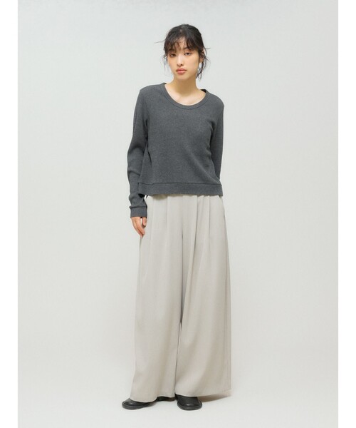 MIDIUMISOLID(ミディウミソリッド)の「MIDIUMISOLID for Ladies Uネックワッフルプルオーバー(Tシャツ/カットソー・レディース・グレー/ブラック/キナリ・FREE)」の11枚目の写真