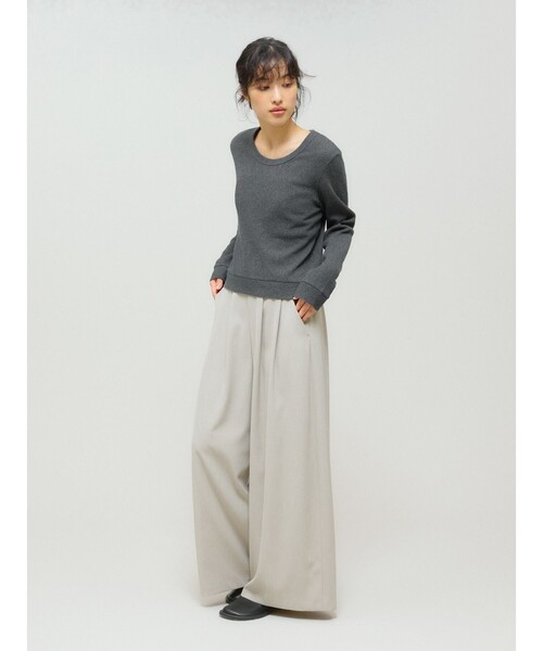 MIDIUMISOLID(ミディウミソリッド)の「MIDIUMISOLID for Ladies Uネックワッフルプルオーバー(Tシャツ/カットソー・レディース・グレー/ブラック/キナリ・FREE)」の12枚目の写真