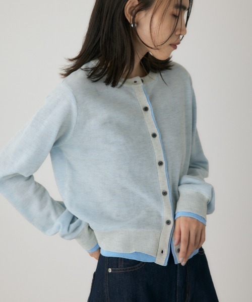 crie conforto(クリーコンフォルト)の「シアーレイヤードカーディガン 秋服 / 冬服 / 長袖 / 羽織り(カーディガン/ボレロ・レディース・ブラック/ライトブルー/パープル・FREE)」の2枚目の写真