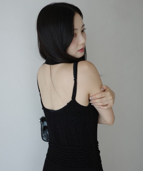 eimy istoire ブラックキャミソールロングワンピース ビジューキャミ