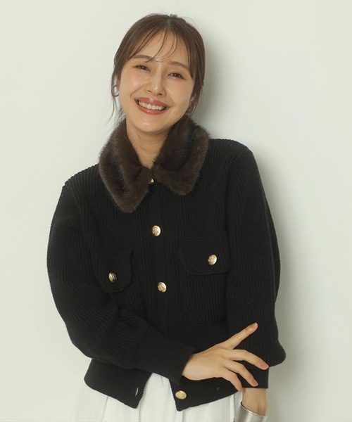 衿ファーニットブルゾン（ニット/セーター）｜Apuweiser-riche