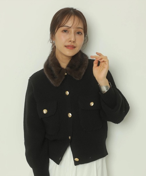 Apuweiser-riche（アプワイザーリッシェ）の「衿ファーニットブルゾン（ニット/セーター・レディース・レッド/ブラウン/ホワイト/ブラック・2/1）」の6枚目の写真