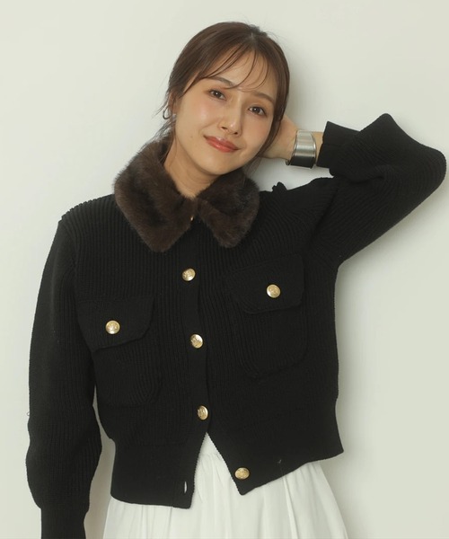 Apuweiser-riche（アプワイザーリッシェ）の「衿ファーニットブルゾン（ニット/セーター・レディース・レッド/ブラウン/ホワイト/ブラック・2/1）」の7枚目の写真