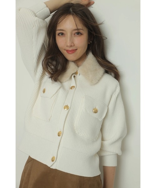 アプワイザーリッシェ ライトブルゾン 衿ファーニットブルゾン（ニット