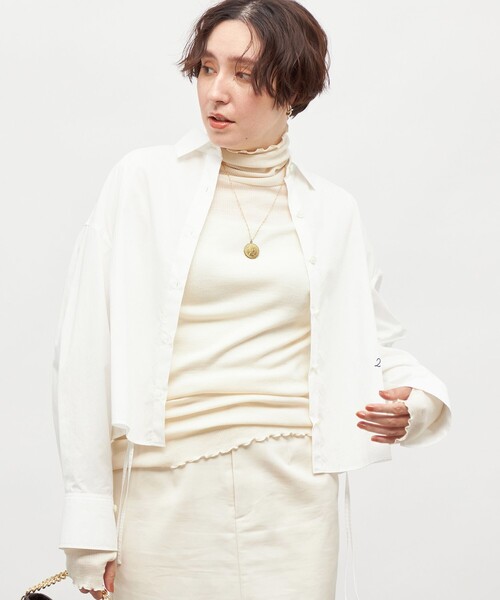 NOLLEY’S(ノーリーズ)の「MY STANDARD ショートシャツ(シャツ/ブラウス・レディース・ホワイト/ブルー系その他3/ダークネイビー・FREE)」の2枚目の写真