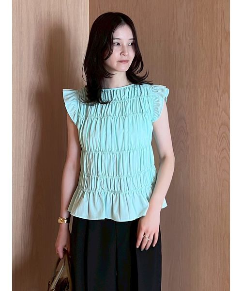 Mila Owen（ミラオーウェン）の「ラッフルシャーリングギャザートップス（Tシャツ/カットソー・レディース・ダークブラウン/ライトブルー/その他・1/0）」の8枚目の写真