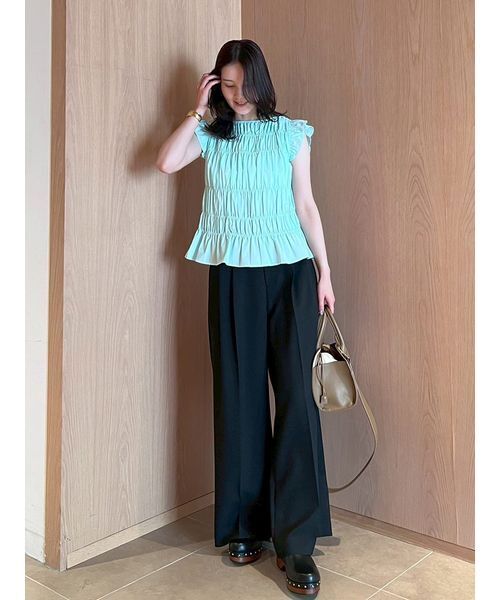 Mila Owen（ミラオーウェン）の「ラッフルシャーリングギャザートップス（Tシャツ/カットソー・レディース・ダークブラウン/ライトブルー/その他・1/0）」の9枚目の写真