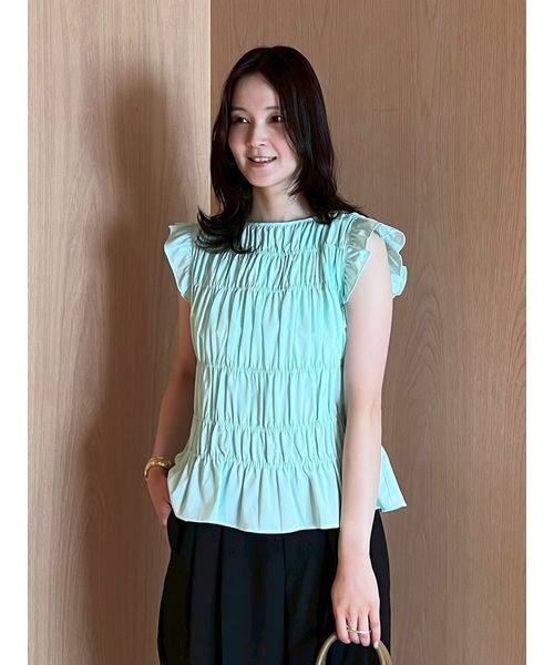 Mila Owen（ミラオーウェン）の「ラッフルシャーリングギャザートップス（Tシャツ/カットソー・レディース・ダークブラウン/ライトブルー/その他・1/0）」の10枚目の写真