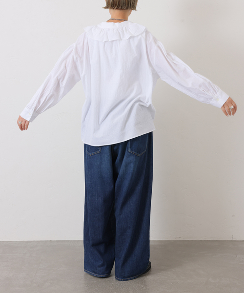 JOURNAL STANDARD LUXE（ジャーナルスタンダード　ラックス）の「ラッフルフリルプルオーバーシャツ（シャツ/ブラウス・レディース・ブラック/ホワイト・FREE）」の10枚目の写真