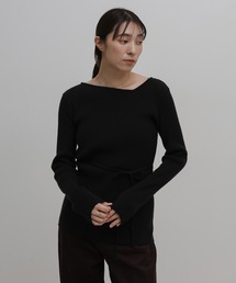 アシメネックウエストリボンニット