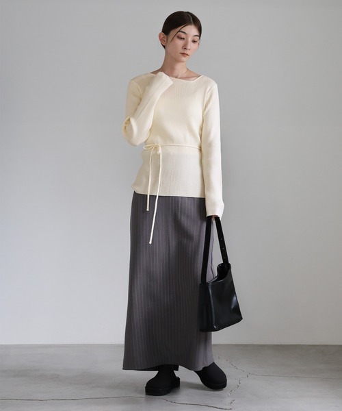 select MOCA（セレクトモカ）の「アシメネックウエストリボンニット（ニット/セーター・レディース・ブラック/グレー/アイボリー・FREE）」の21枚目の写真