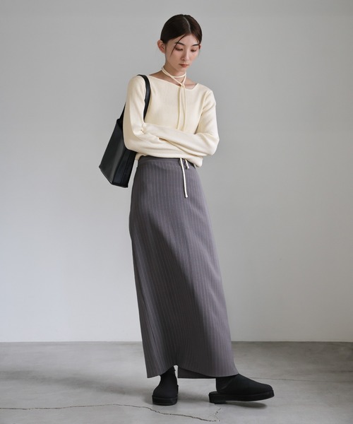 select MOCA（セレクトモカ）の「アシメネックウエストリボンニット（ニット/セーター・レディース・ブラック/グレー/アイボリー・FREE）」の17枚目の写真