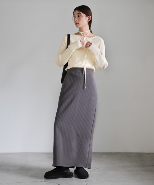 select MOCA（セレクトモカ）の「アシメネックウエストリボンニット（ニット/セーター・レディース・ブラック/グレー/アイボリー・FREE）」の5枚目の写真