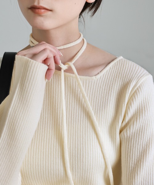 select MOCA（セレクトモカ）の「アシメネックウエストリボンニット（ニット/セーター・レディース・ブラック/グレー/アイボリー・FREE）」の18枚目の写真