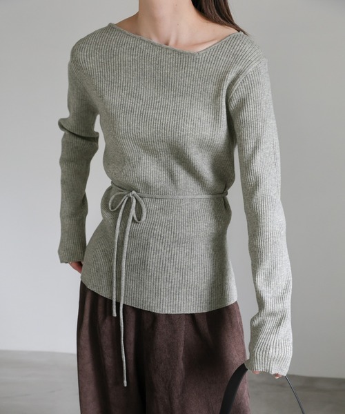 select MOCA（セレクトモカ）の「アシメネックウエストリボンニット（ニット/セーター・レディース・ブラック/グレー/アイボリー・FREE）」の8枚目の写真