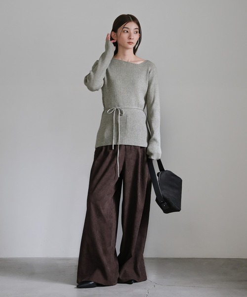 select MOCA（セレクトモカ）の「アシメネックウエストリボンニット（ニット/セーター・レディース・ブラック/グレー/アイボリー・FREE）」の4枚目の写真