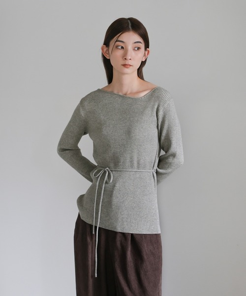 select MOCA（セレクトモカ）の「アシメネックウエストリボンニット（ニット/セーター・レディース・ブラック/グレー/アイボリー・FREE）」の7枚目の写真
