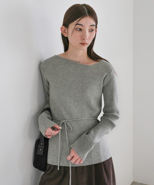 select MOCA（セレクトモカ）の「アシメネックウエストリボンニット（ニット/セーター・レディース・ブラック/グレー/アイボリー・FREE）」の10枚目の写真