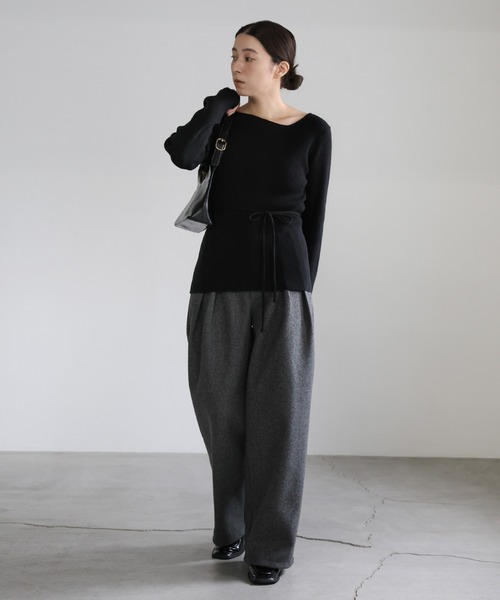 select MOCA（セレクトモカ）の「アシメネックウエストリボンニット（ニット/セーター・レディース・ブラック/グレー/アイボリー・FREE）」の6枚目の写真