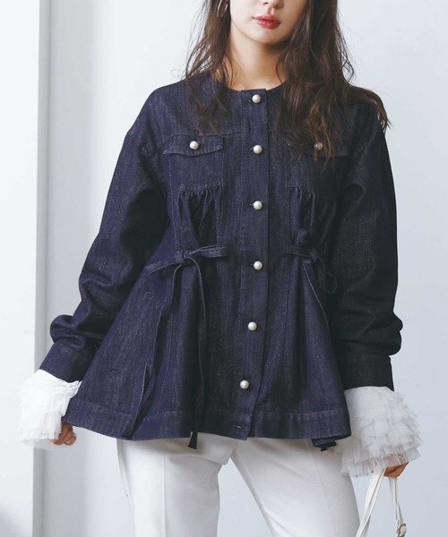 PICCIN（ピッチン）の「ラメデニムリボンジャケット（デニムジャケット・レディース・ブルー・M）」の2枚目の写真