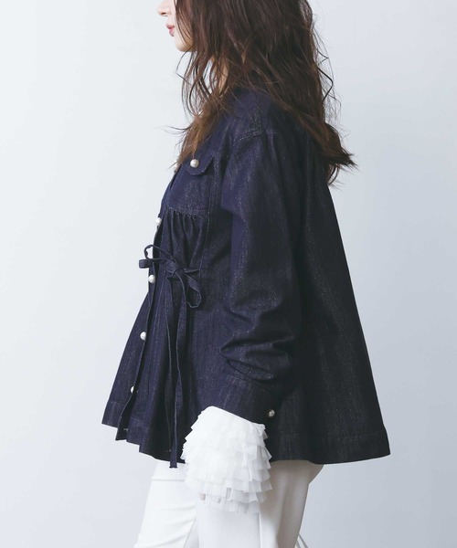 PICCIN（ピッチン）の「ラメデニムリボンジャケット（デニムジャケット・レディース・ブルー・M）」の3枚目の写真
