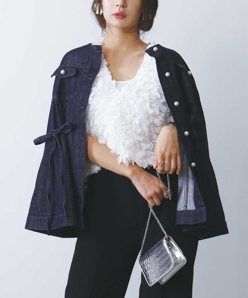 PICCIN（ピッチン）の「ラメデニムリボンジャケット（デニムジャケット・レディース・ブルー・M）」の8枚目の写真