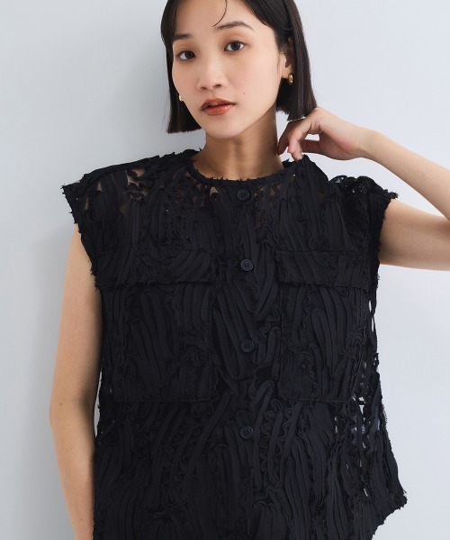 VICKY（ビッキー）の「シシュウチュールレースノーカラーベスト（ベスト・レディース・ベージュ/ブラック・M）」の6枚目の写真