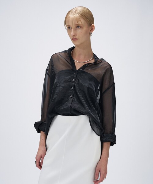 cloenc（クロエンス）の「【手洗い可】ワイドカフスシアーシャツ（シャツ/ブラウス・レディース・ブラック/カーキ/ライトベージュ・02）」の13枚目の写真