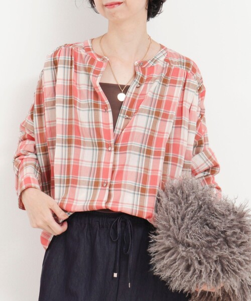 MICO COULIER(ミコクリエ)の「チェックギャザーブラウス(シャツ/ブラウス・レディース・ブラウン系その他/ブルー系その他/レッド系その他・38)」の5枚目の写真