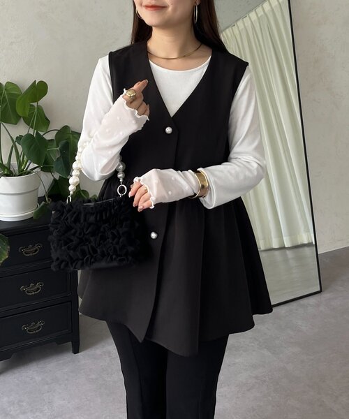 prose verse（プロズヴェール）の「袖シアードットリブロンＴ（Tシャツ/カットソー・レディース・オフホワイト/ブラック・LARGE/MEDIUM）」の8枚目の写真