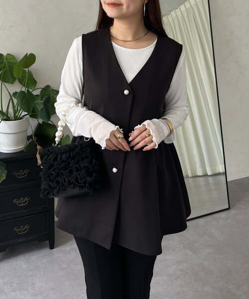 prose verse（プロズヴェール）の「袖シアードットリブロンＴ（Tシャツ/カットソー・レディース・オフホワイト/ブラック・LARGE/MEDIUM）」の7枚目の写真