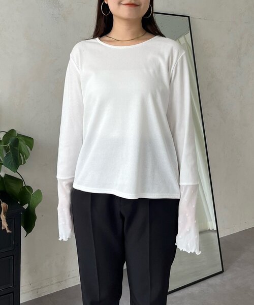 prose verse（プロズヴェール）の「袖シアードットリブロンＴ（Tシャツ/カットソー・レディース・オフホワイト/ブラック・LARGE/MEDIUM）」の20枚目の写真