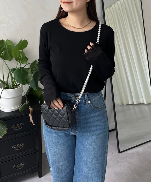 prose verse（プロズヴェール）の「袖シアードットリブロンＴ（Tシャツ/カットソー・レディース・オフホワイト/ブラック・LARGE/MEDIUM）」の13枚目の写真