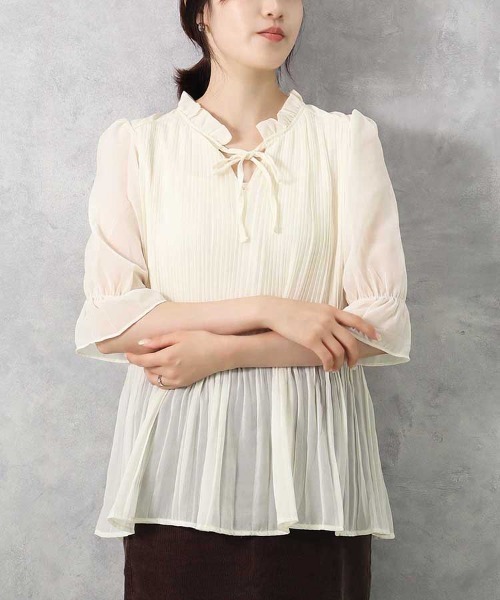 Bleu Bleuet(ブルーブルーエ)の「【ZOZO限定】2WAYハーフスリーブブラウス(シャツ/ブラウス・レディース・ドット/オフホワイト・FREE)」の17枚目の写真