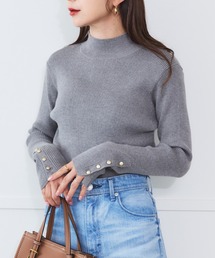 【ZOZO限定】袖口ゴールドボタンボトルネックリブニット