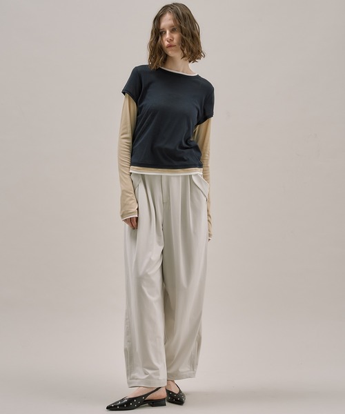 PUBLIC TOKYO(パブリックトウキョウ)の「キュプラフィブリルカーブパンツ(チノパンツ・レディース・ホワイト/ブラック・1/2)」の4枚目の写真