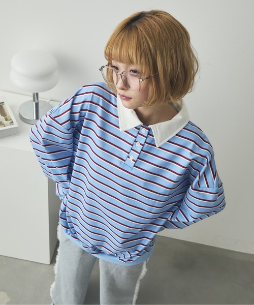 mul.(ムル)の「ボーダーポロシャツ(ポロシャツ・レディース・ピンク/ブルー・FREE)」の5枚目の写真