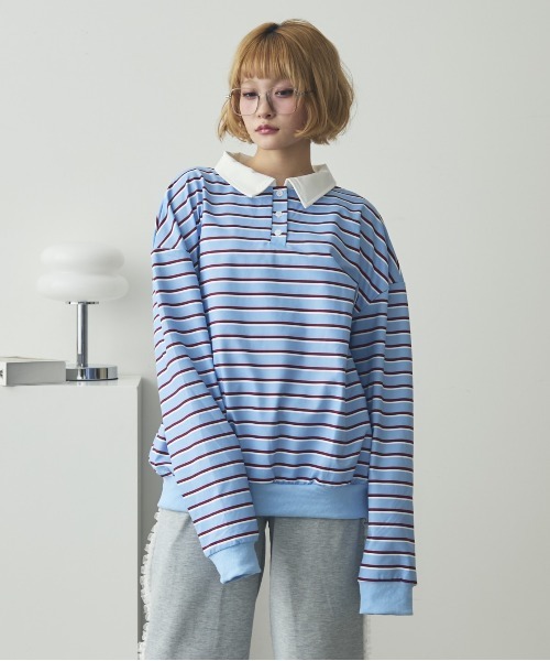 mul.(ムル)の「ボーダーポロシャツ(ポロシャツ・レディース・ピンク/ブルー・FREE)」の6枚目の写真