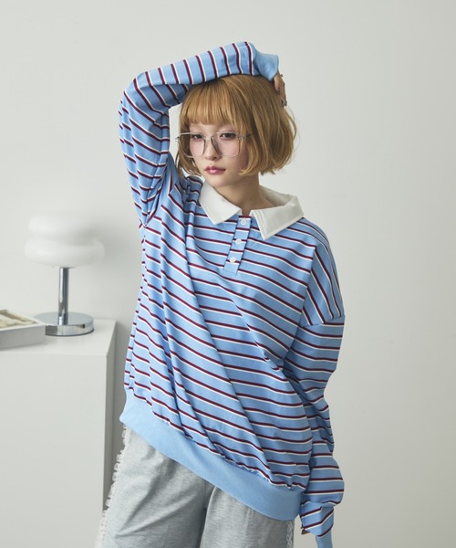 mul.(ムル)の「ボーダーポロシャツ(ポロシャツ・レディース・ピンク/ブルー・FREE)」の10枚目の写真
