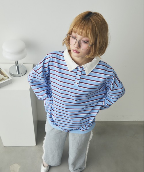 mul.(ムル)の「ボーダーポロシャツ(ポロシャツ・レディース・ピンク/ブルー・FREE)」の12枚目の写真
