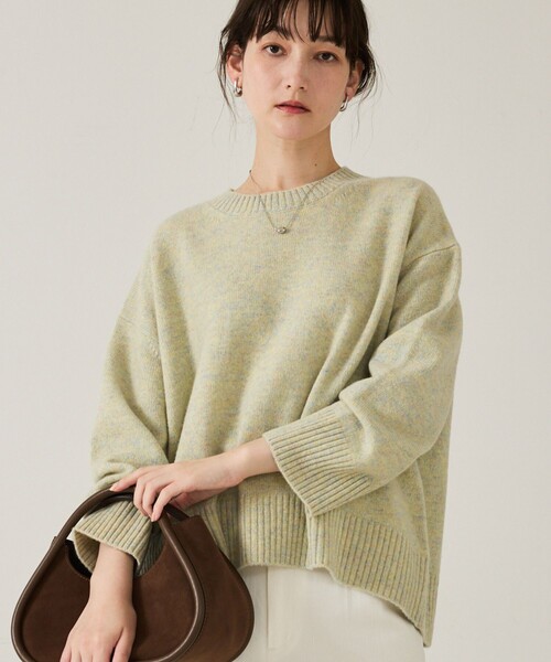 qualite（カリテ）の「カラーミックスクルーネックニット/秋服/冬服（ニット/セーター・レディース・ライトベージュ/ライム/ピンク・フリー）」の3枚目の写真